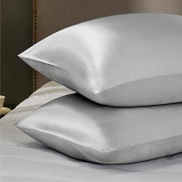 Satin Pillowcase Standard Set of 2-Silver Grey Silky Pillow Cases for Hair, Skin - Picture 3 of 6